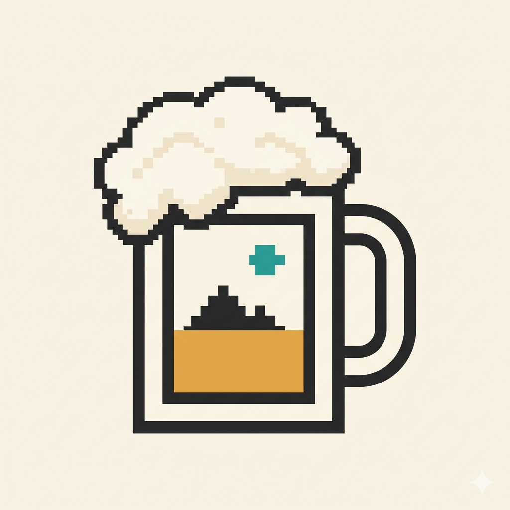 PicBrewery — pixel-art mug with a landscape inside the glass